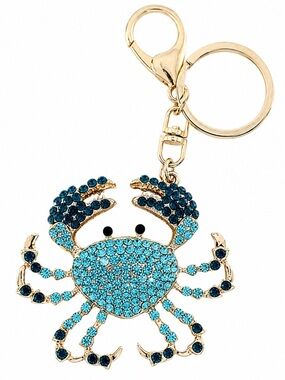 Crystal Crab Keychain Sparkling Beach Blue Gold Nautical Sea Purse Bag Bling New